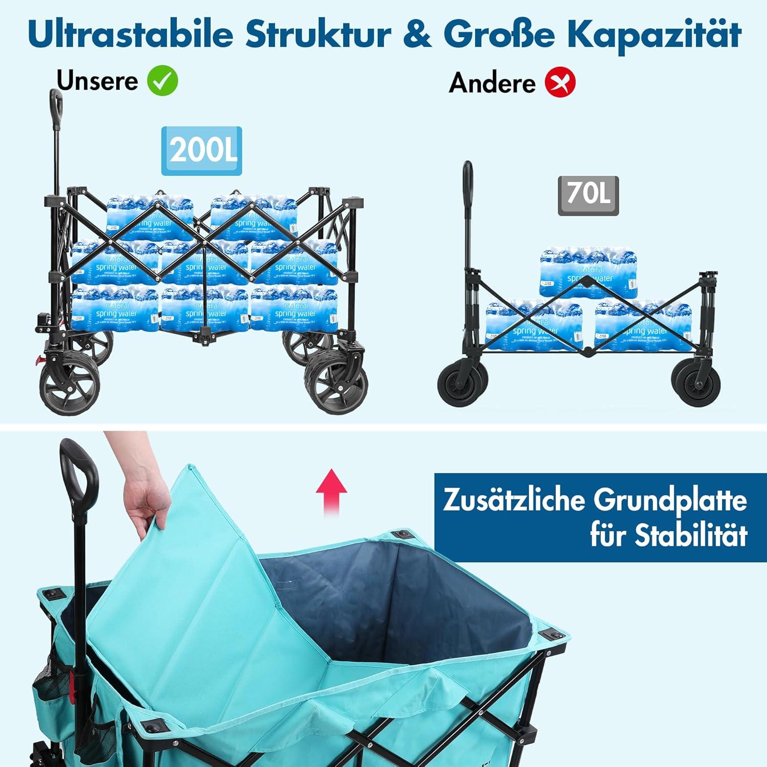 Faltbarer Bollerwagen mit großen Rädern & 102 kg Tragkraft