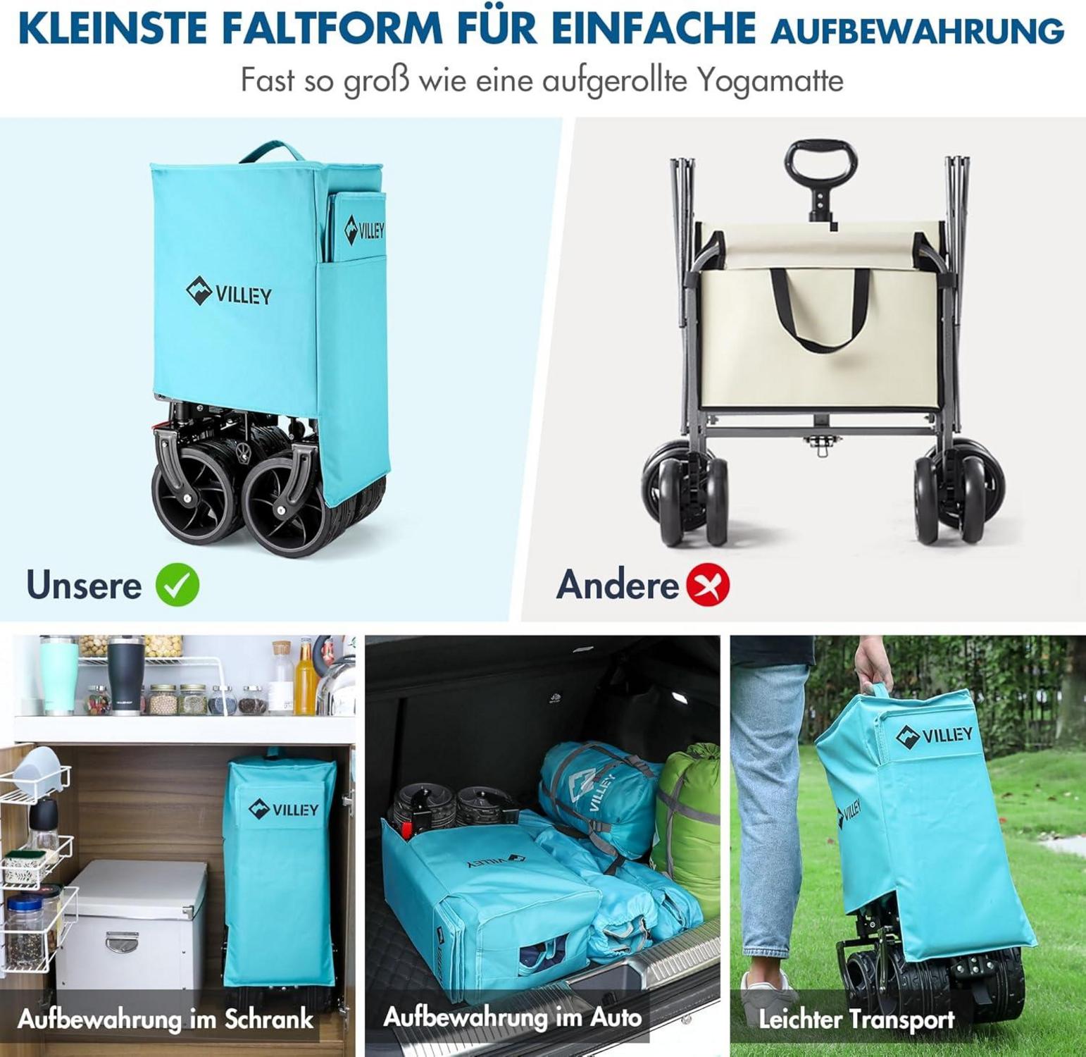 Bollerwagen Strandwagen 102kg Tragkraft Faltbar 2 Getränkehalter Blu