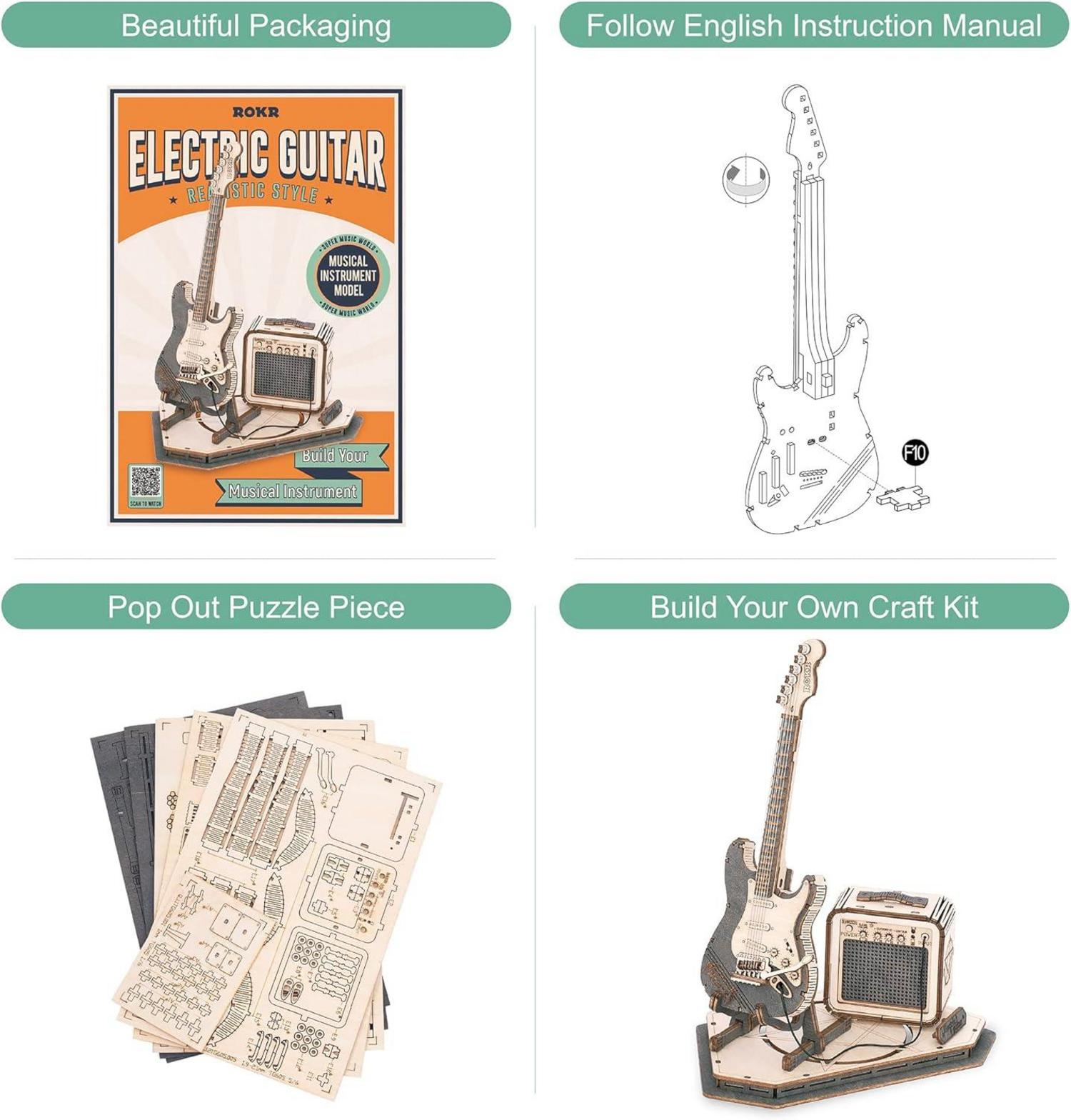 3D Puzzle Holzmodell Bausatz Gitarre Musikinstrument Holzpuzzle für