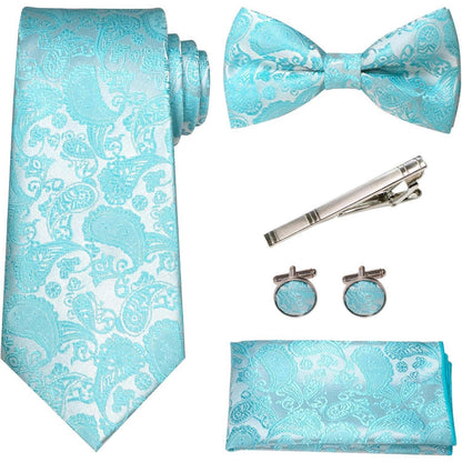 Paisley Krawattenset Schwarz Blau Krawatte Fliege Klammer