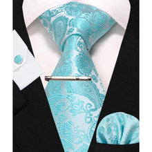 Paisley Krawattenset Schwarz Blau Krawatte Fliege Klammer