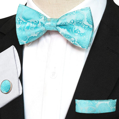 Paisley Krawattenset Schwarz Blau Krawatte Fliege Klammer