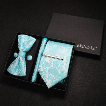 Paisley Krawattenset Schwarz Blau Krawatte Fliege Klammer