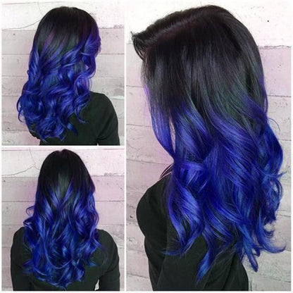 Ombré Blaue Lange Gewellte Synthetik-Perücke für Damen