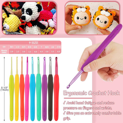 Häkelnadel Set mit Wolle für Anfänger, 58pcs Häkelset, Knäuel, Häkelzubehör, Tasche