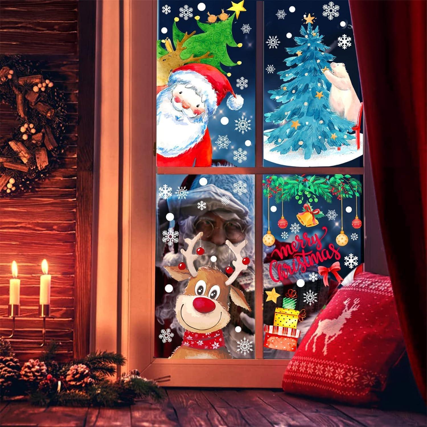 Aquarell Weihnachtsfensterbilder Selbstklebend Doppelseitig Kinder Fenster
