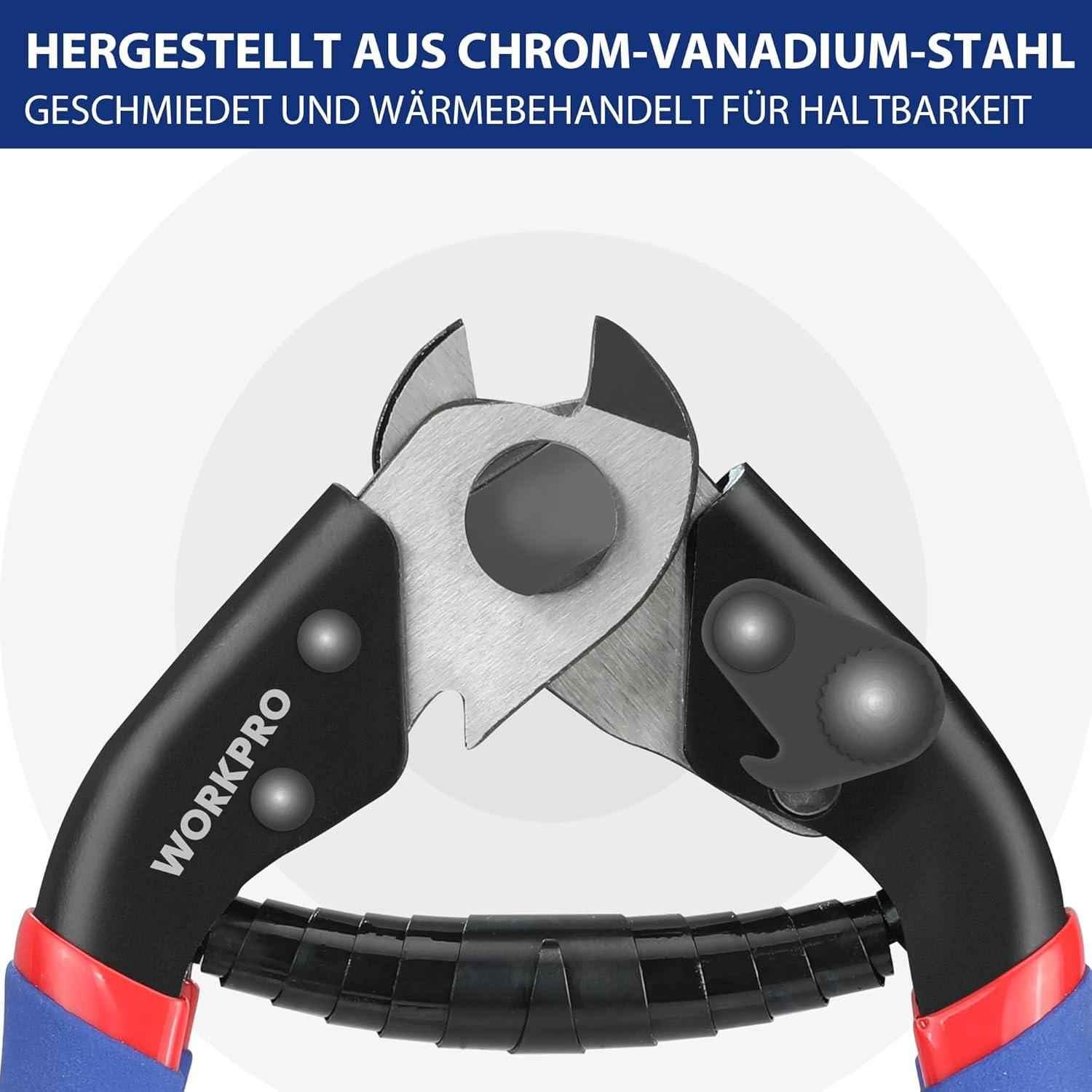 WORKPRO Drahtseilschneider 190mm Chrom-Vanadium-Stahl - Schneiden Drahtseil Edelstahl