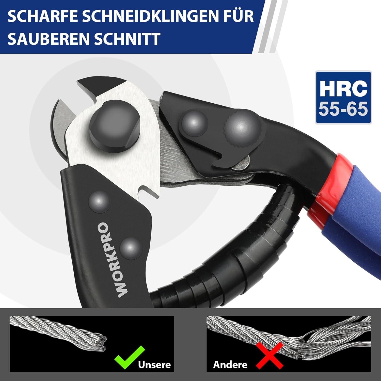 WORKPRO Drahtseilschere 190mm Kabelschneider Chrom-Vanadium-Stahl