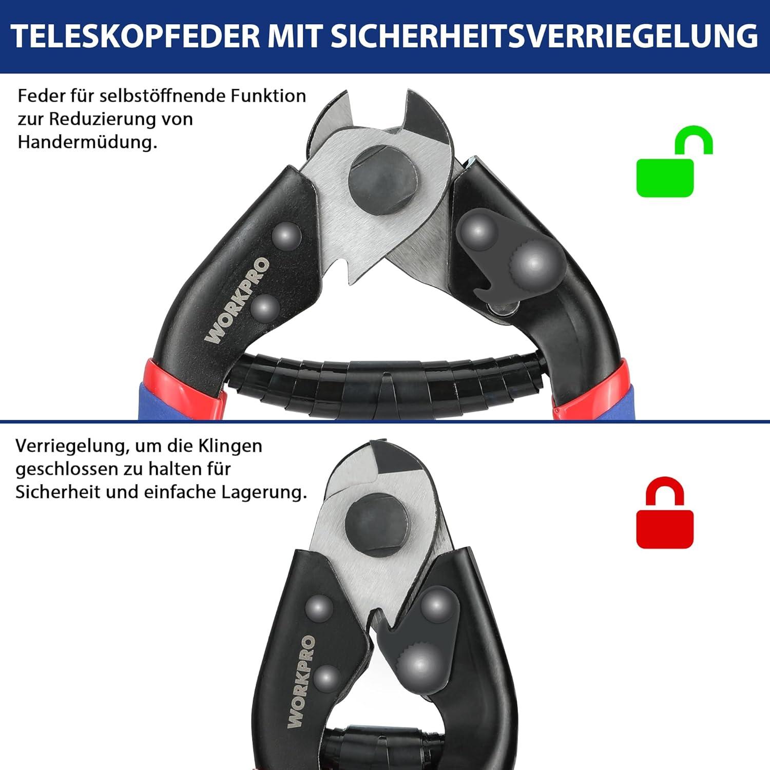 WORKPRO Drahtseilschere 190mm Kabelschneider Chrom-Vanadium-Stahl