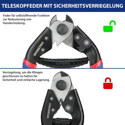 WORKPRO Drahtseilschere 190mm Kabelschneider Chrom-Vanadium-Stahl