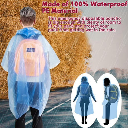 Regenponcho Einweg 5er Pack Blau Wasserdicht mit Kapuze & Ärmeln