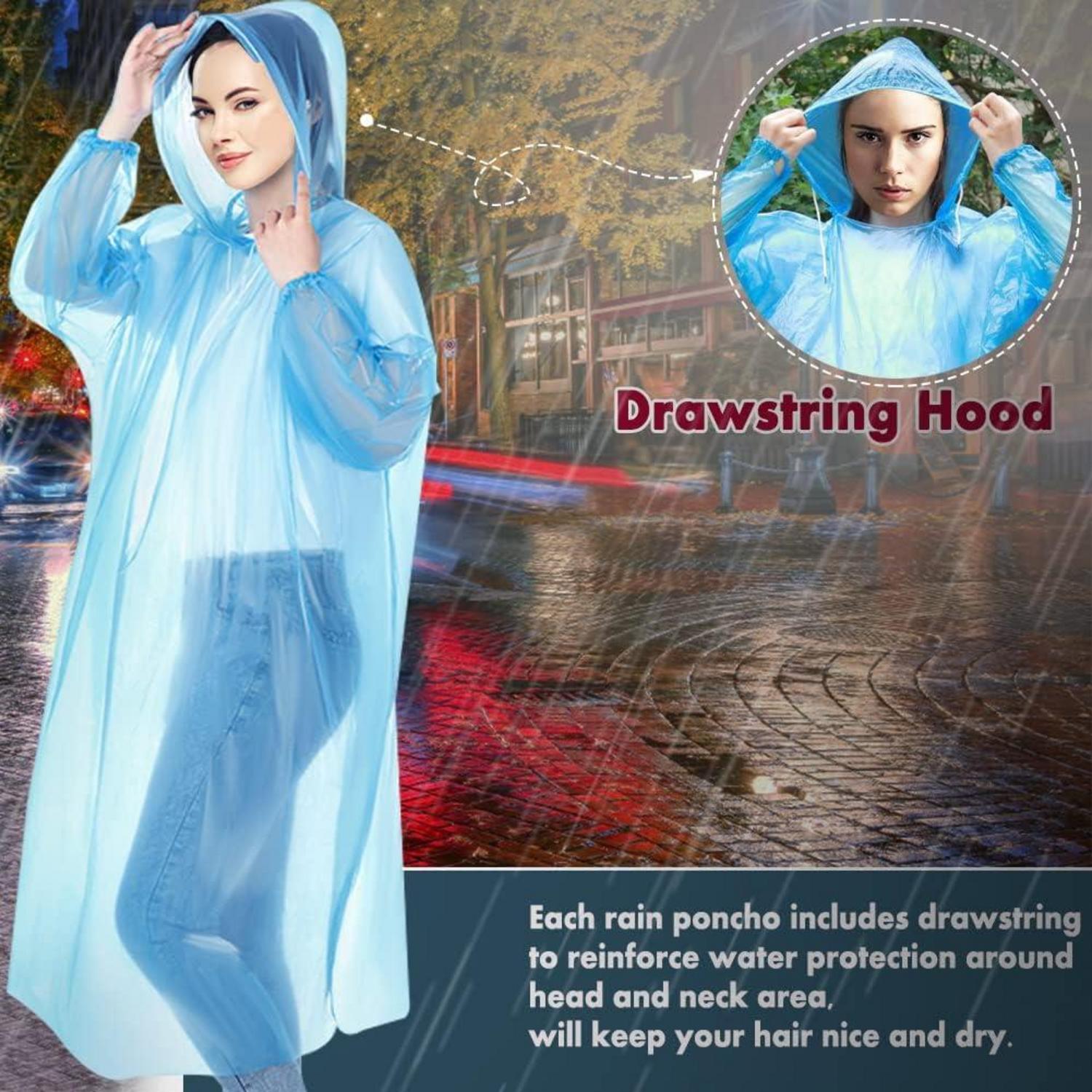 5er Pack Regenponcho Einweg für Herren Damen wasserdicht Blau