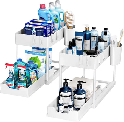2-stufiges Unter-Waschbecken-Regal Schwarz Organizer -Hooks Tray