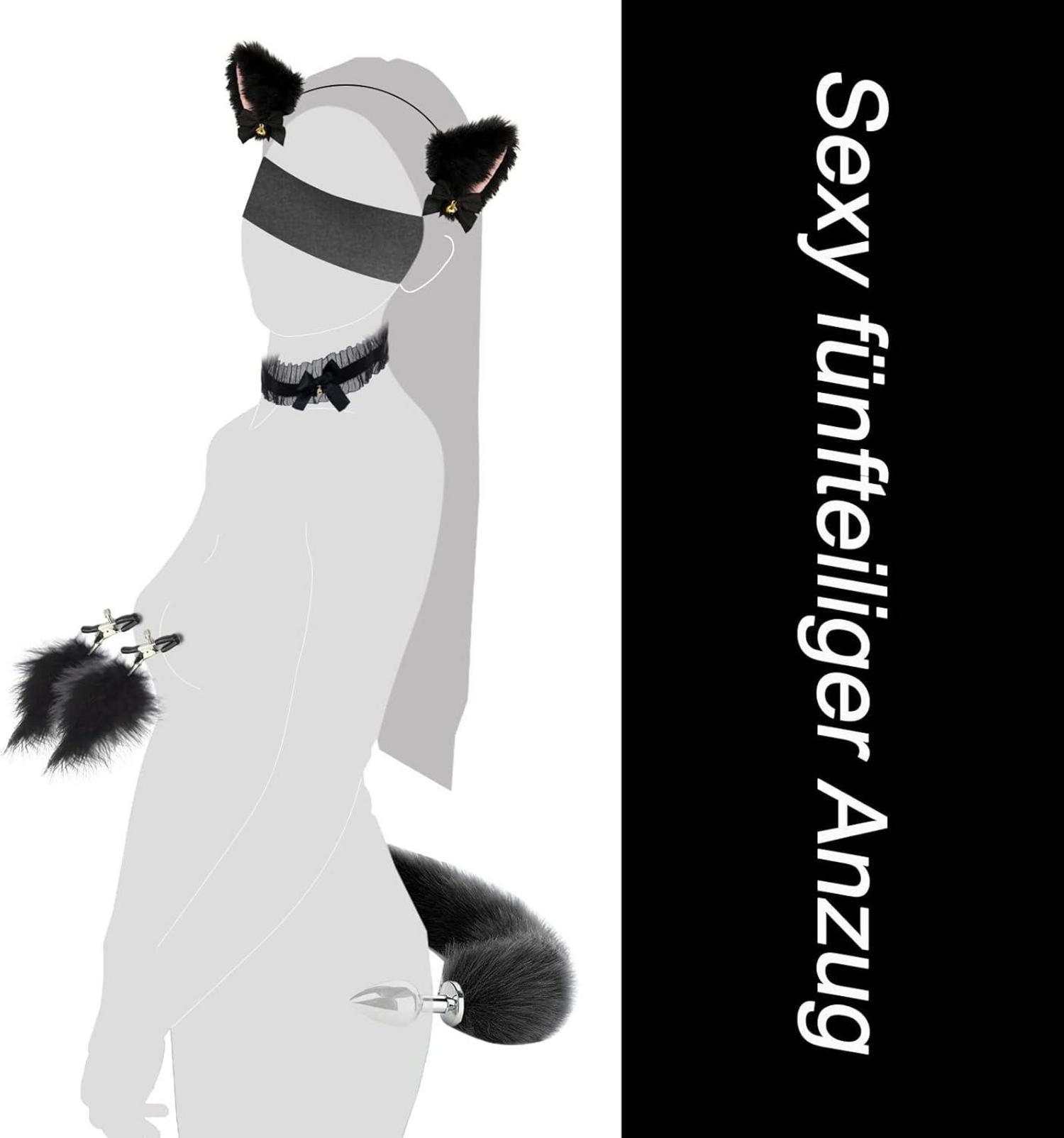 Analplug Fuchsschwanz Buttplug Cosplay SM Sex Spielzeug Set Schwarz