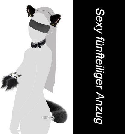 Analplug Fuchsschwanz Buttplug Cosplay SM Sex Spielzeug Set Schwarz