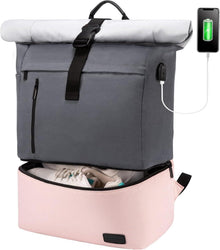Rolltop Rucksack Damen 17 Zoll Schuhfach Wasserdicht USB-Ladeanschluss