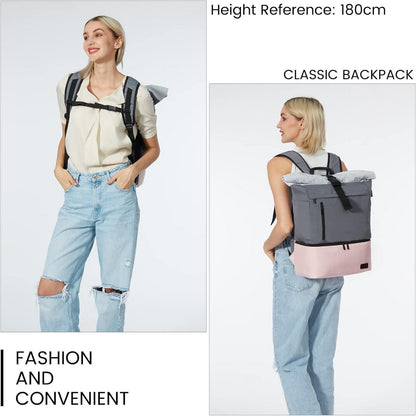 Rolltop Rucksack Damen 17 Zoll Schuhfach Wasserdicht USB-Ladeanschluss