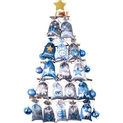 Adventskalender zum Befüllen Blau Grau Stoff 24