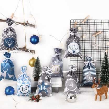 Adventskalender zum Befüllen Blau Grau Stoff 24
