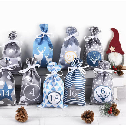 Adventskalender zum Befüllen Blau Grau Stoff 24