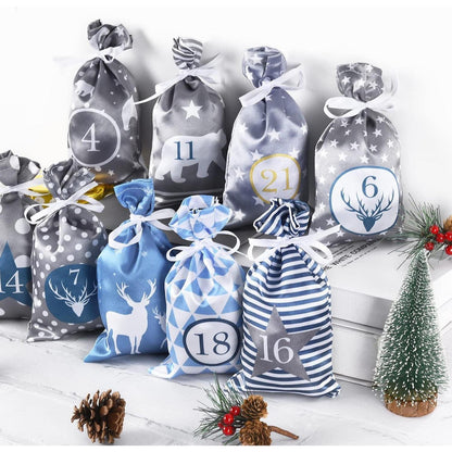 Adventskalender zum Befüllen Blau Grau Stoff 24