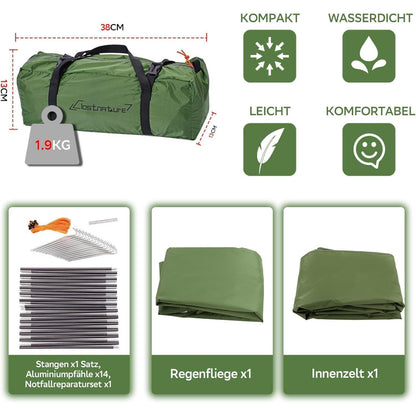 Clostnature 1-Personen Zelt Camping Wasserdicht Ultraleicht