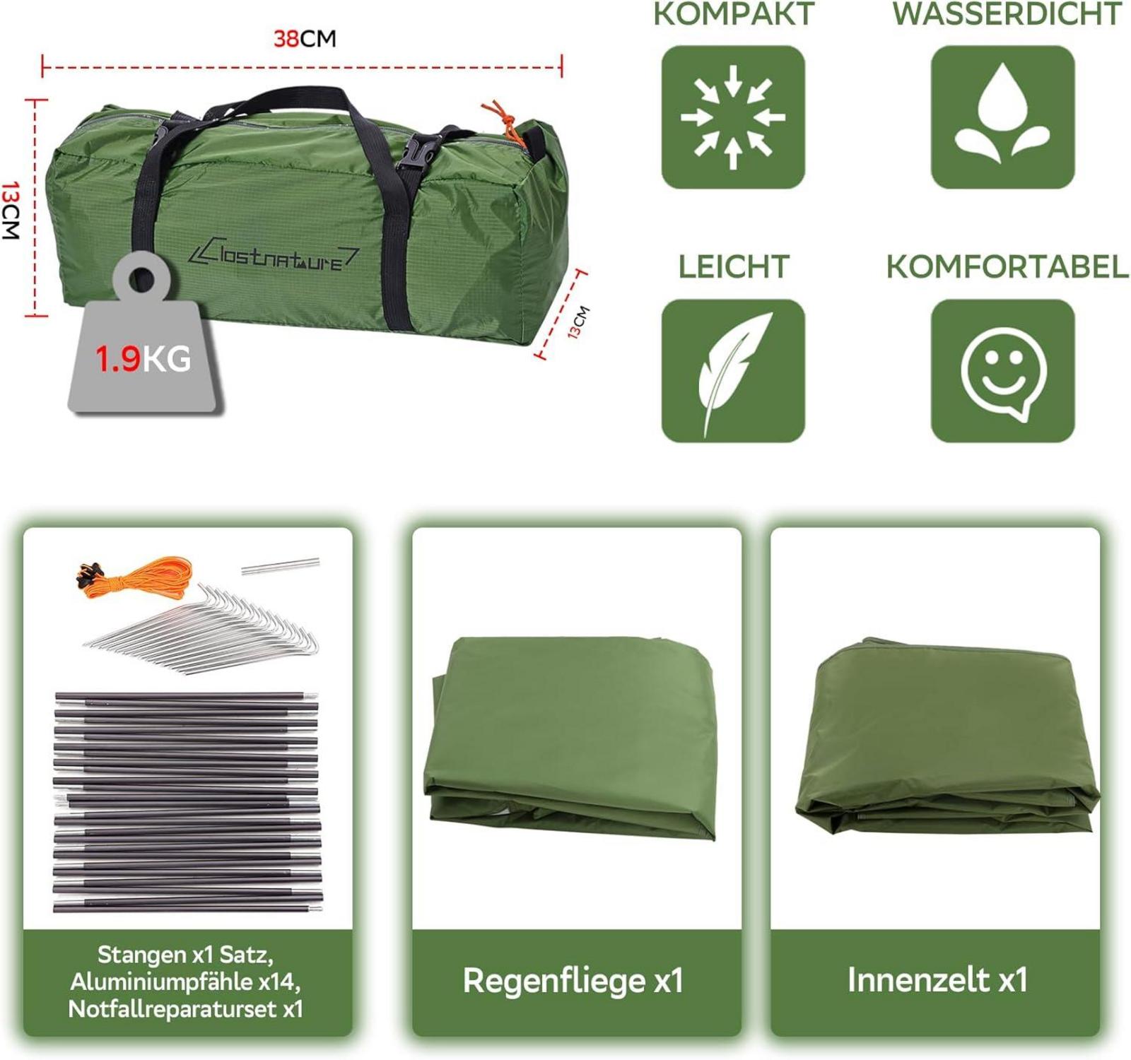 Clostnature Ultraleichtes 1-Personen Campingzelt Waterproof für Trekking, Festival, Strand