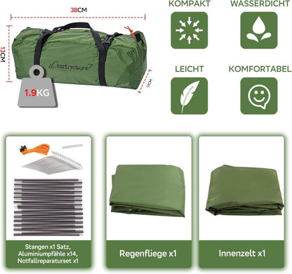 Clostnature Ultraleichtes 1-Personen Campingzelt Waterproof für Trekking, Festival, Strand
