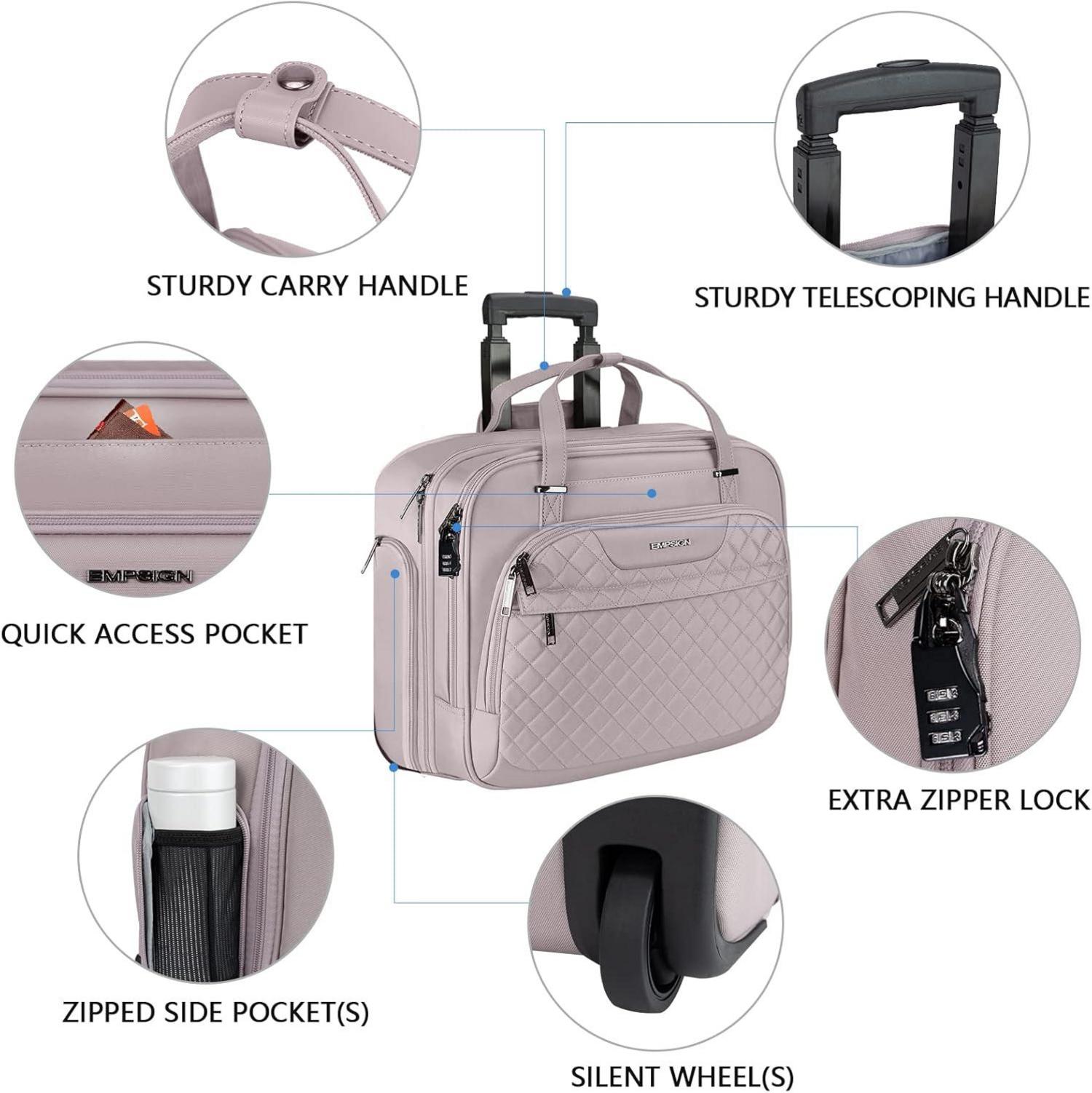 EMPSIGN Rolling Laptoptasche, Business Trolley, RFID, bis 15.6 Zoll, Rosa