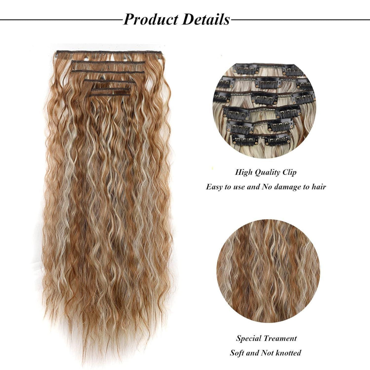 50cm gewellte Haarverlängerung – Synthetisch, Hellbraun & Blond