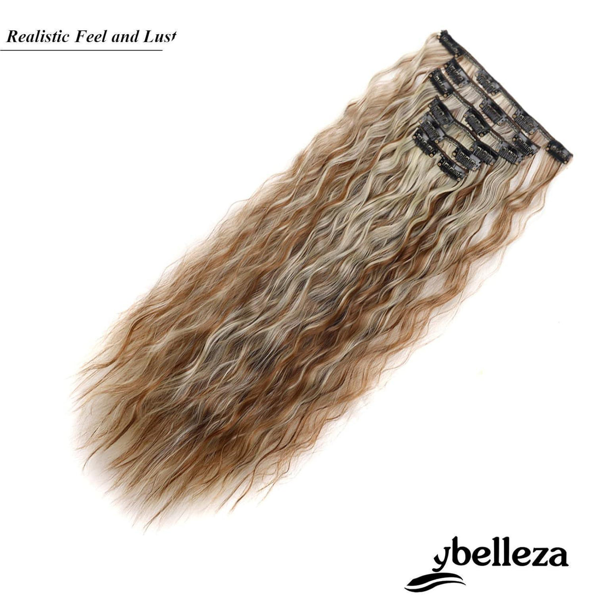 50cm gewellte Haarverlängerung – Synthetisch, Hellbraun & Blond