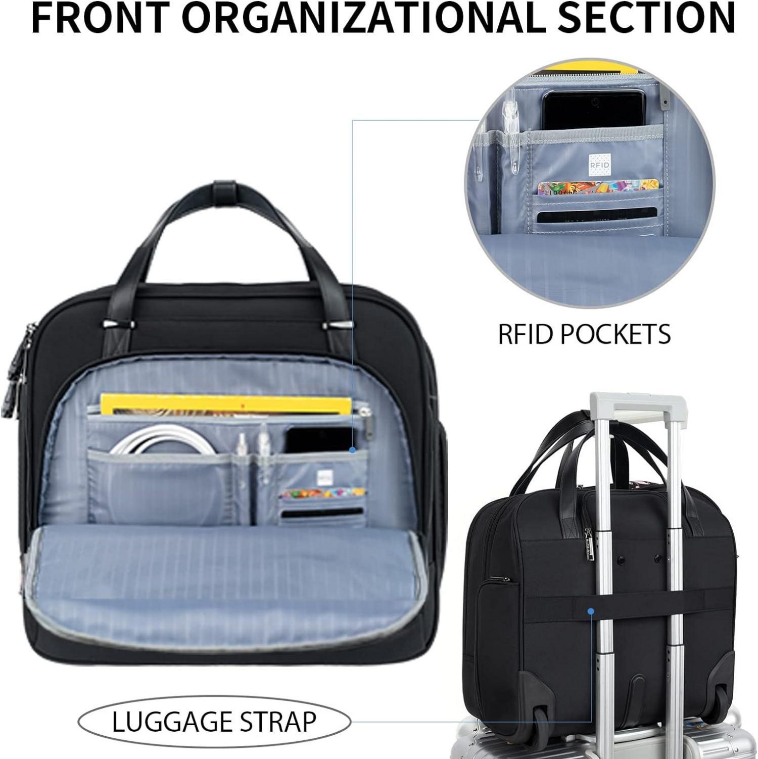 EMPSIGN Rolling Laptop Tasche 15.6 Zoll Business Trolley RFID Schwarz