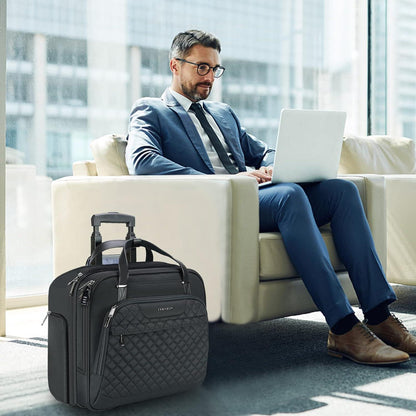 EMPSIGN Rolling Laptop Tasche 15.6 Zoll Business Trolley RFID Schwarz