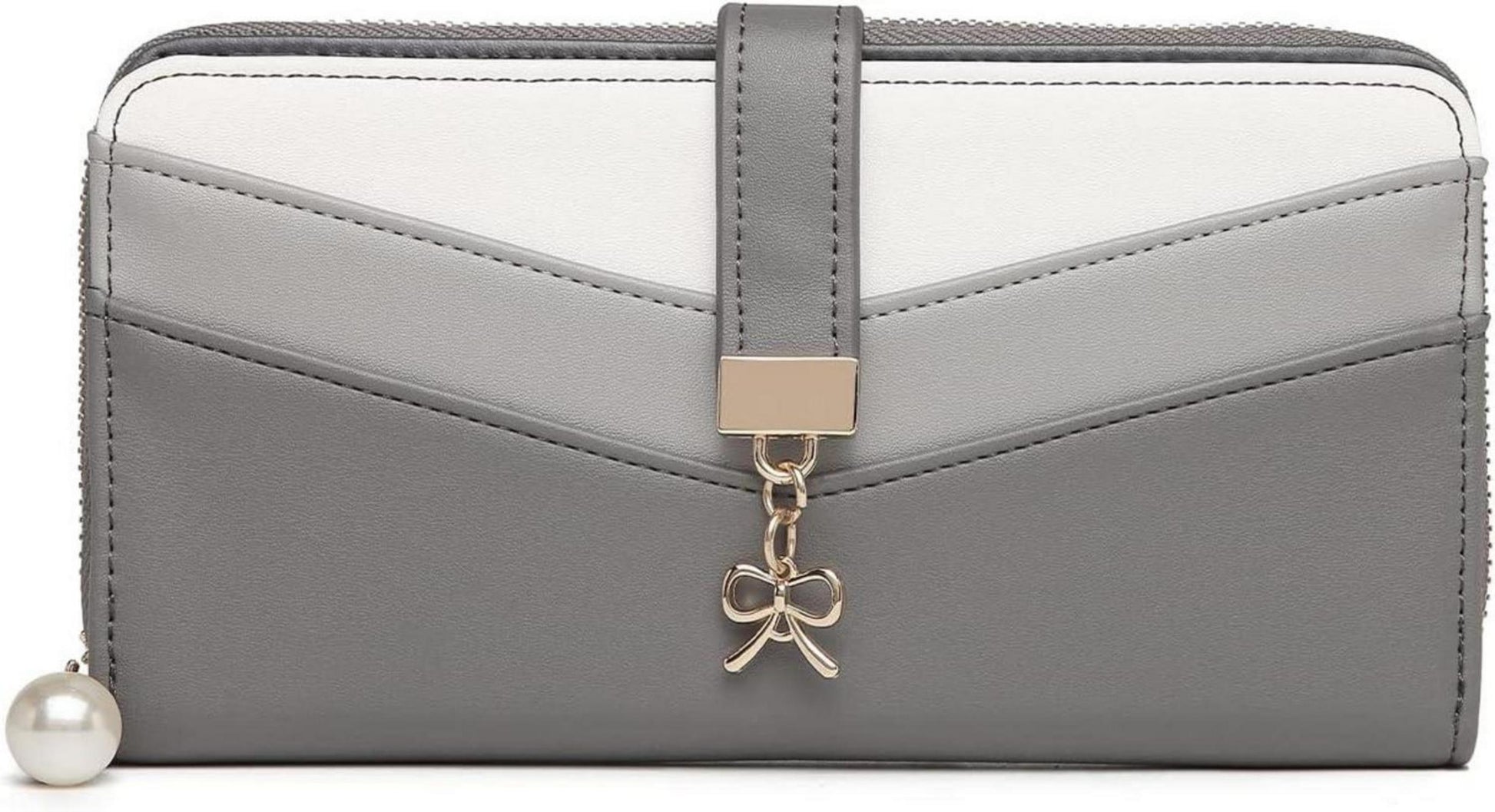 Clutch Geldbörse Damen Mehrfachkartenfächer PU Leder Grau-1