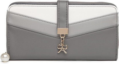 Clutch Geldbörse Damen Mehrfachkartenfächer PU Leder Grau-1