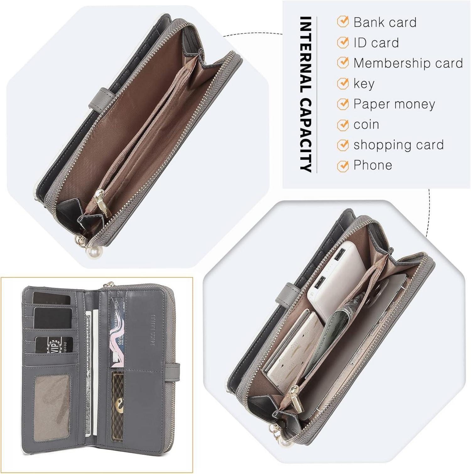 Clutch Geldbörse Damen Mehrfachkartenfächer PU Leder Grau-1