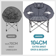 Campingstuhl XXL 150KG, Faltbar Moonchair Grau, Dick Gepolstert