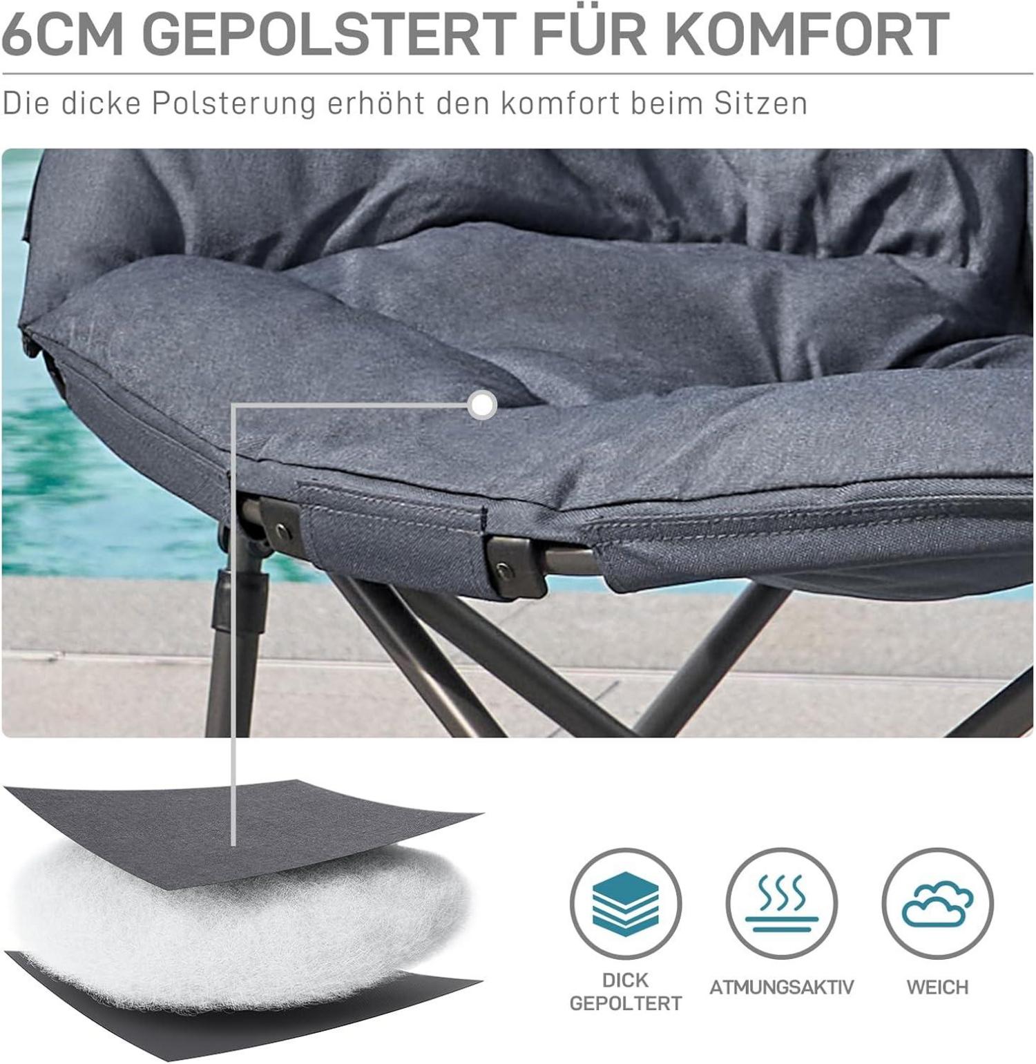 XXL Campingstuhl 150KG belastbar, gepolstert, für Outdoor, Garten, Balkon, Grau