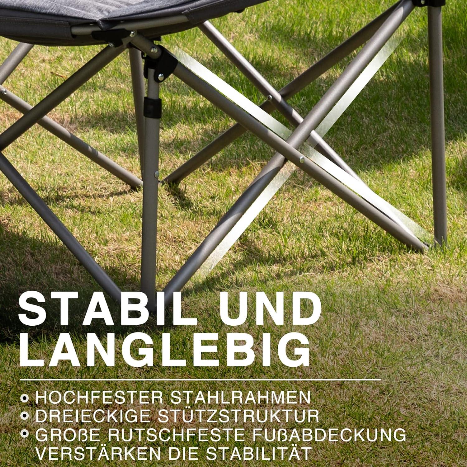 Luxus Campingstuhl Faltbar XXL 150KG Moonchair Gepolstert Grau