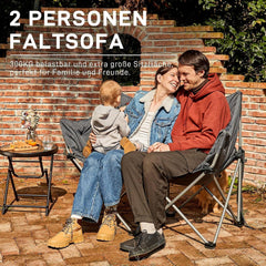 Campingstuhl Faltsofa 2 Personen XXL 2 Sitzer 300KG belastbar Grau
