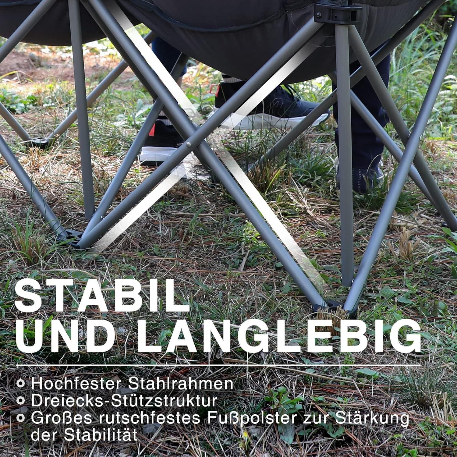 Campingstuhl für 2 Personen Faltsofa XXL 300KG Belastbar Grau