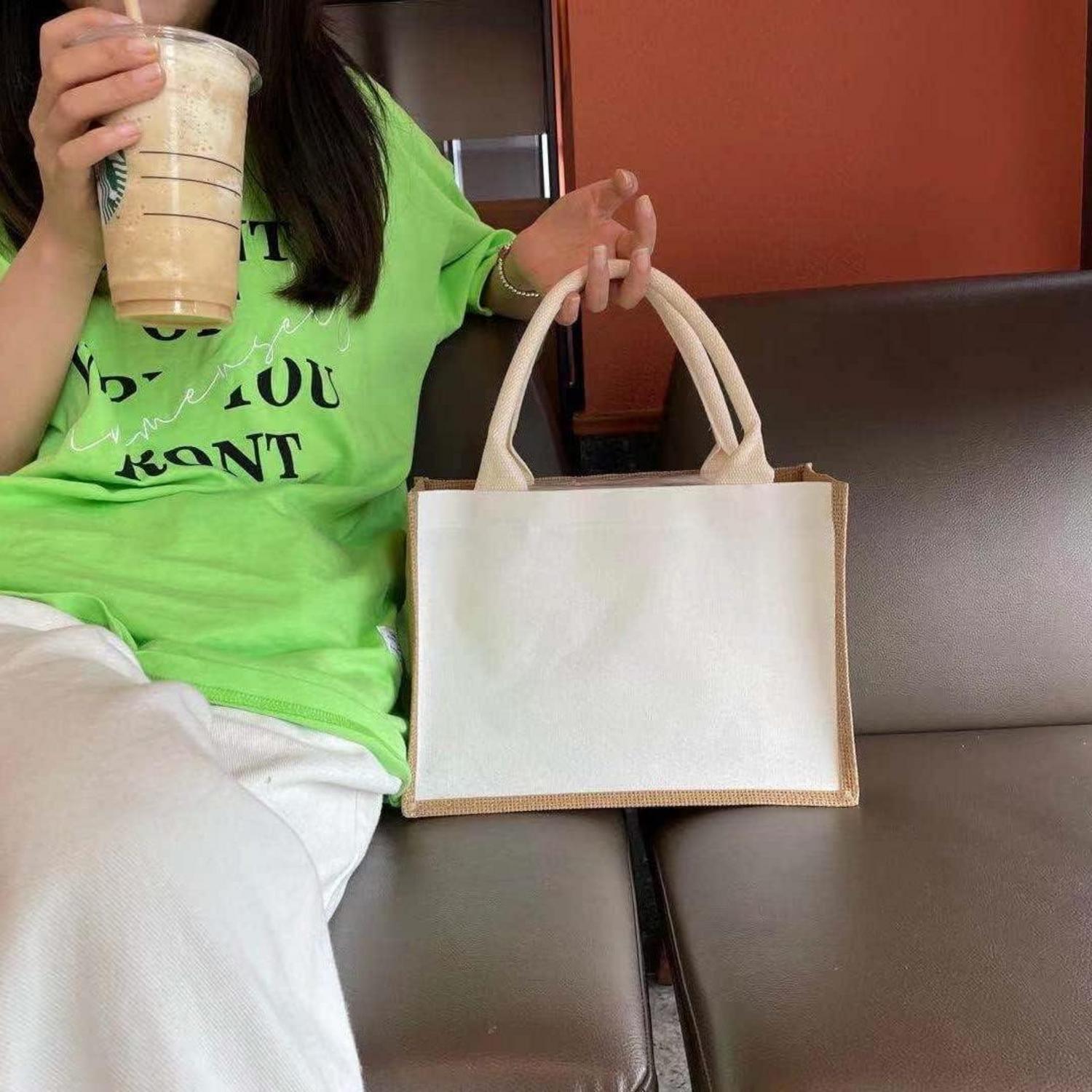 6er-Pack Jute-Tragetaschen - Wiederverwendbar, wasserabweisend, mit Griffen