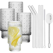 Vintage Longdrinkgläser Set mit Glasstrohalme 325ml 4x Set