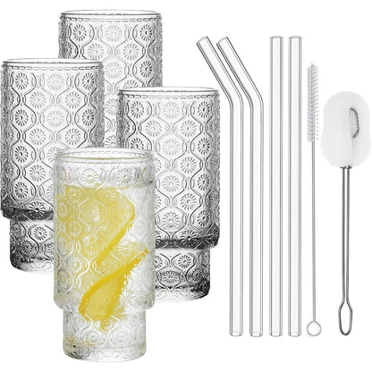 Vintage Longdrinkgläser Set mit Glasstrohalme 325ml 4x Set
