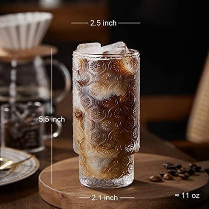 Vintage Longdrinkgläser Set mit Glasstrohalme 325ml 4x Set