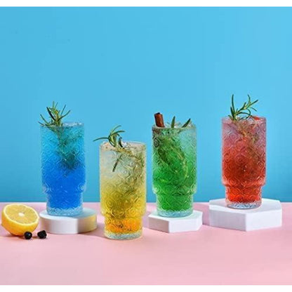 Vintage Longdrinkgläser Set mit Glasstrohalme 325ml 4x Set