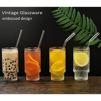 Vintage Longdrinkgläser Set mit Glasstrohalme 325ml 4x Set