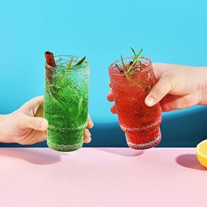 Vintage Longdrinkgläser Set mit Glasstrohalme 325ml 4x Set