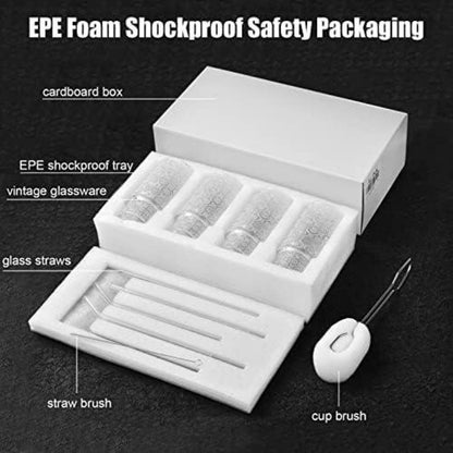 Vintage Longdrinkgläser Set mit Glasstrohalme 325ml 4x Set