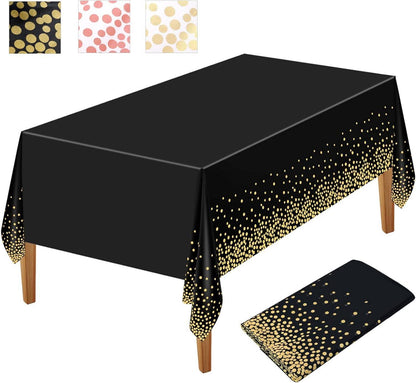 Schwarze goldene Einweg Tischdecke 137x274cm Punkte Konfetti